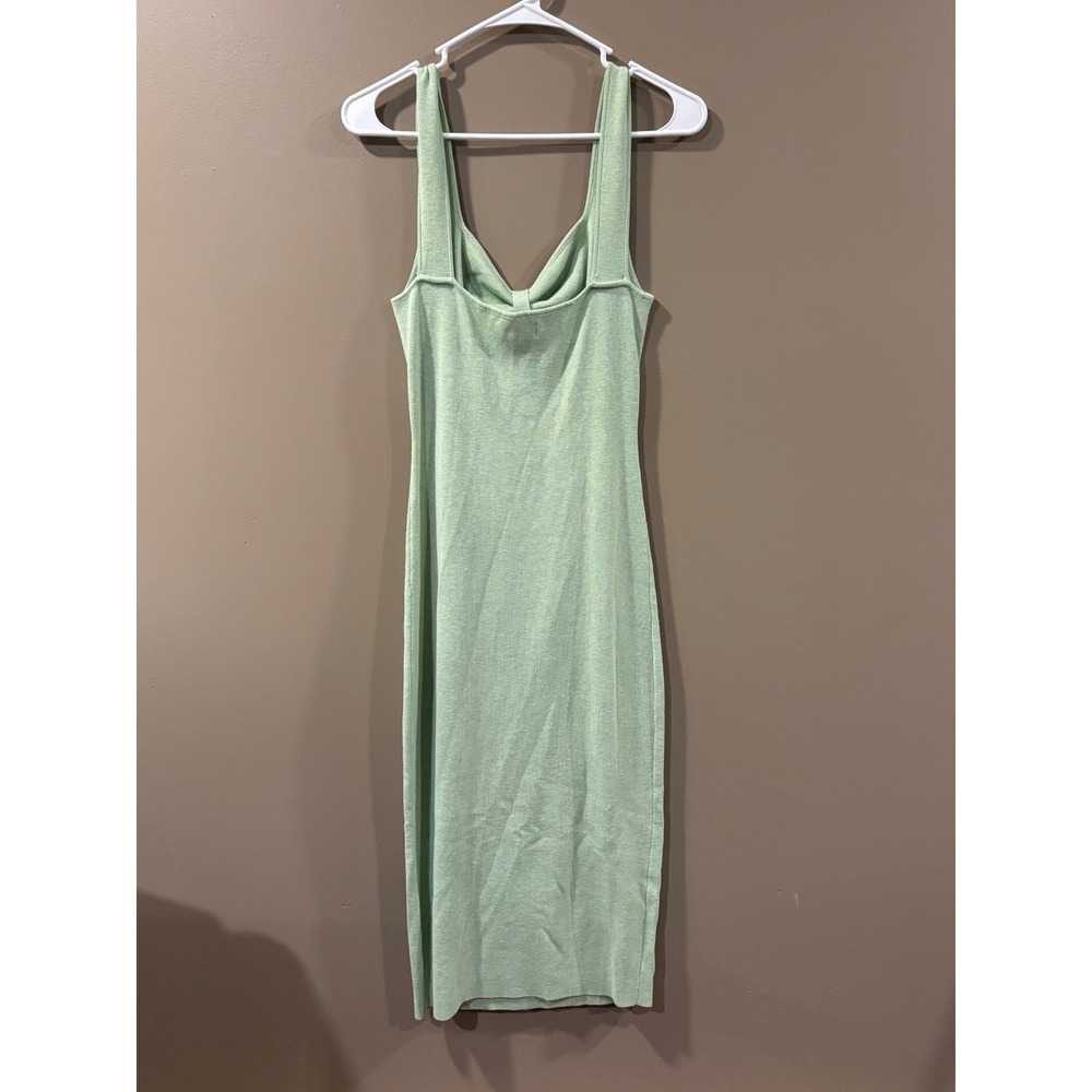 Pink Lily Sage Green Ribbed Knit Bow Front Cutout Midi Dress Size Large - Picture 5 of 5